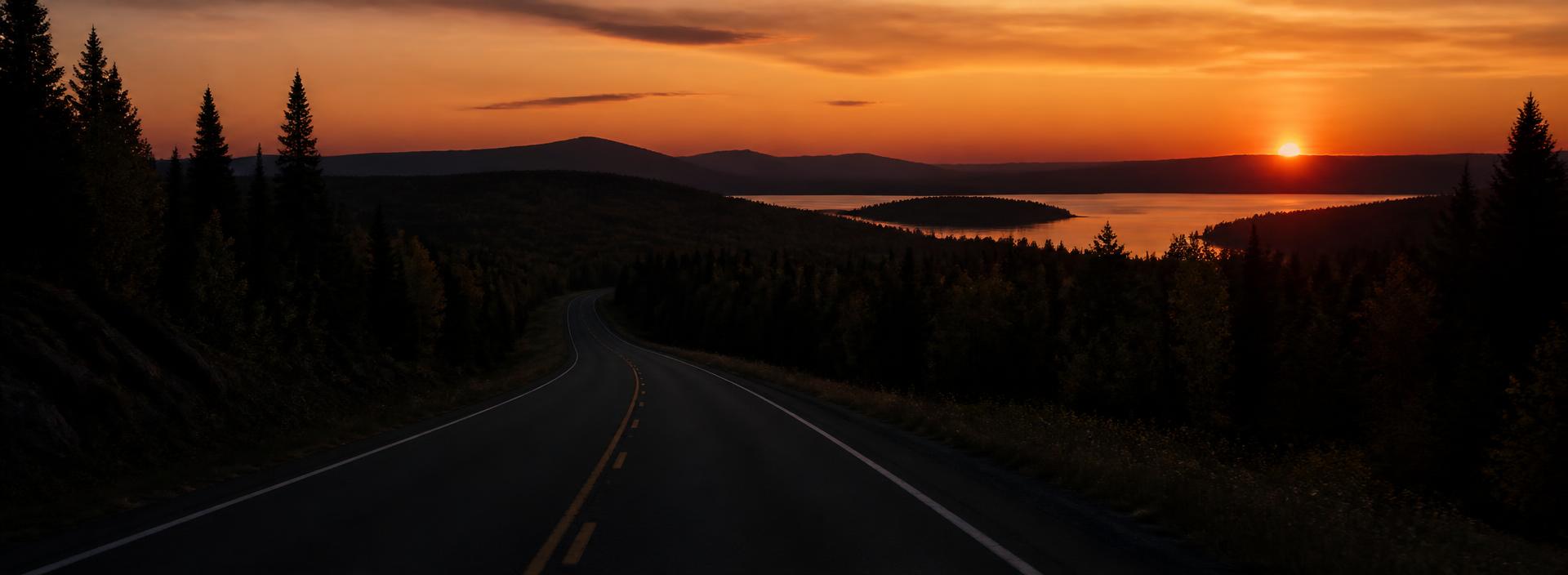 Route québécoise au coucher du soleil